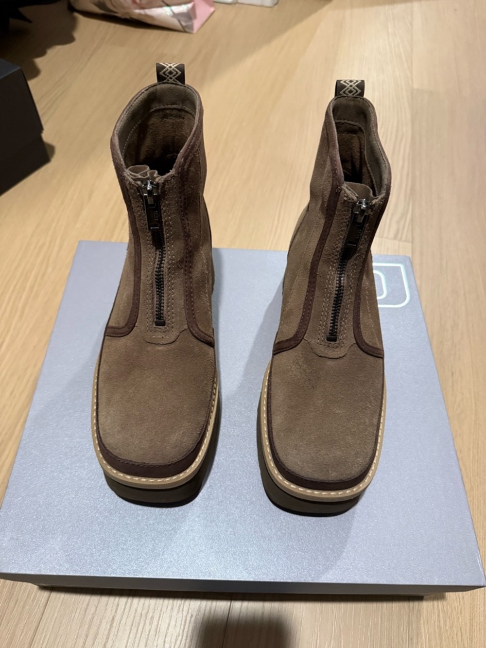 UGG Brown Suede Front-Zip Ankle Boots